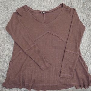 Mauve long sleeve waffle top